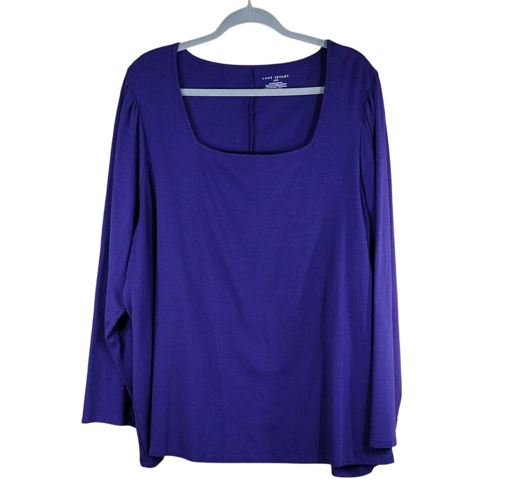 Lane Bryant Top Women’s 26/28 Purple Square Neck Long Sleeve Stretch Plus Cotton